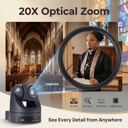 4K PTZ Camera 20x Optical Zoom with HDMI USB Conference Room Webcam for Zoom, Teams, Google Meet, Church Live Streaming, Webinar - style: 20X ZOOM HDMI/USB