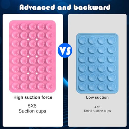 Double Sided Silicone Suction Phone Holder Mount, Silicon Accessory for iPhone and Android, Hands-Free Mirror Shower Phone Holder, TikTok Videos and Selfies (Pink+Transparent) - color: Pink+Transparent