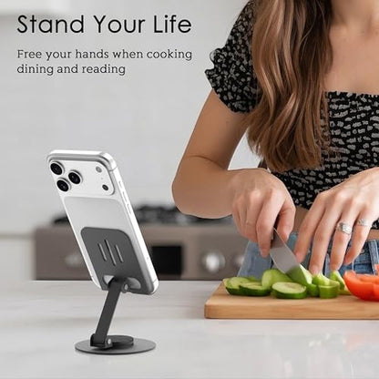 Metal Cell Phone Stand for Desk, Multi-Angel Adjustable 360° Rotation Desktop Phone Holder and Foldable Mobile Phone Stand, Compatible with iPhone 17 16 Pro Max and All Smartphones, Gray - color: Gray