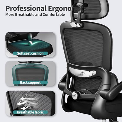 TRALT Office Chair Ergonomic Desk Chair, 330 LBS Home Mesh Office Desk Chairs with Wheels, Comfortable Gaming Chairs (1, Black) - color: Black