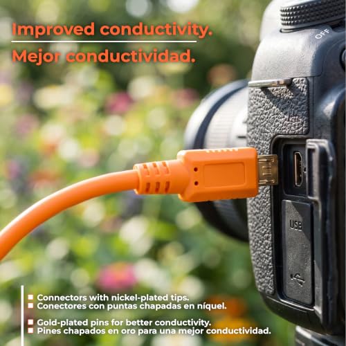 Tether Tools TetherPro USB 2.0 to USB Micro-B 5-Pin Cable | for Fast Transfer Between Camera and Computer | High Visibility Orange | 15 Feet (4.6 m)