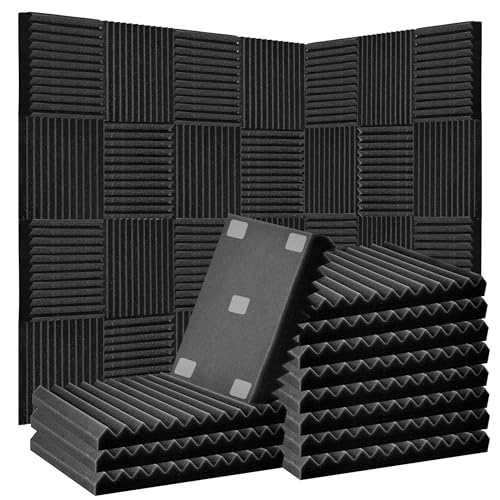 Acoustic Foam Panels for Walls, 52 Pack Sound Proof Foam Panels, 12" x 12" x 1" High Density Sound Dampening Panels for Recording Studio, Gaming Room & Home Theater (BLACK) - color: 52 PackBlack, size: 12” x 12" x 1"