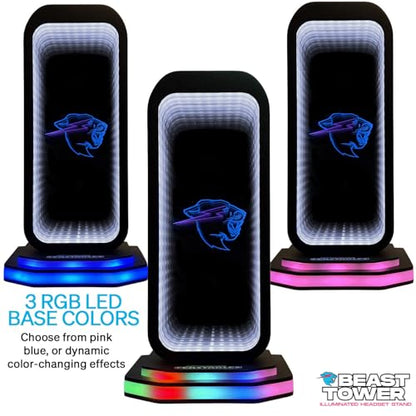 Feastables Beast Tower MrBeast Gaming Headphone Stand | RGB Light Display with Infinity Mirror Effect and Logo | Universal Headset Holder; USB Powered Desk Computer Accessory for Gamers and Streamers