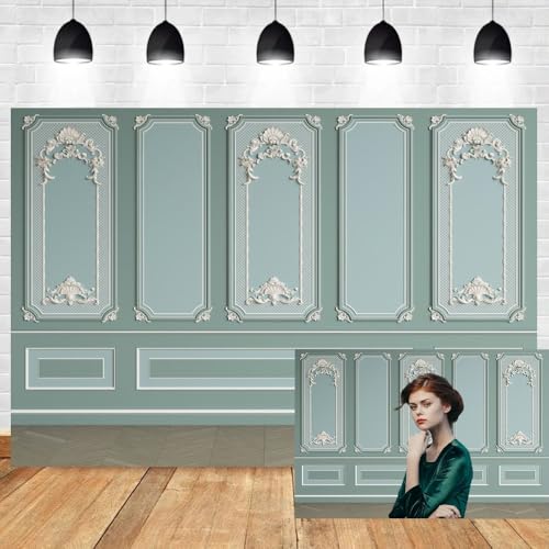 Leyiyi 5x3ft Green Vintage Room Inside Backdrop European Frame Modern House French Castle Cementery Wall Retro Style Photo Background Cowboy Kids Birthday Portrait Studio Prop Vinyl Wallpaper - color: Green, size: 5x3ft