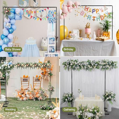Square Backdrop Stand, 8.2FT Black Wedding Arch, Heavy Duty Balloon Arch Stand, Over The Table Rod Stand with Clamps, Adjustable Photo Booth Background, Backdrop Frame for Valentines Day Party - color: Matte Black