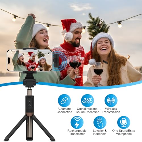 USB C Wireless Lavalier Microphone for iPhone 17 16 Pro Max 16e 15,Samsung Galaxy S25 A16 S24 Ultra,Noise Reduction Mini Lapel Mic Clip on,Lav Mic on Video Recording,Tiktok,Youtube,Vlog,Live Streaming