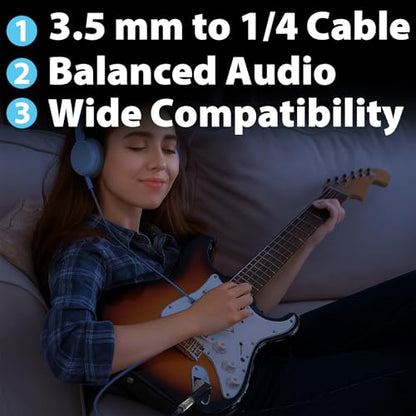 Cyberguys! 3.5mm to 1/4 Cable, TRS to TRS Stereo Audio Cord, 3.5 to 1/4" Braided Cable, Gold-Plated Connectors, Cables for Guitar, Keyboard, Digital Piano, Speaker, Mixer, Amplifier, Headphone, 16ft - size: 16ft