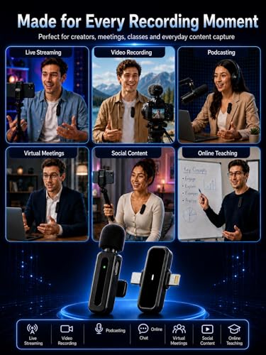 Wireless Lavalier Microphone for Smartphone - Portable with Noise Reduction - Ideal for Vlog, Podcast, YouTube, TikTok, Interviews, Online Teaching