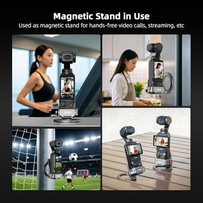 BRDRC Pocket 3 4 Magnetic Mount, Phone Holder for MagSafe Aluminum Alloy Magnet Expansion Adapter with Cold Shoe for DJI OSMO Pocket 3 4 Creator Combo/For Xtra Muse accessories (with Protective Cover)