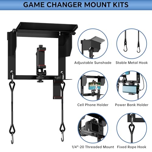 Phone Fence Mount with Shade and Power Bank Holder, Mounting Kit Compatible with iPhone, GoPro, Mevo, Action Cameras, Streaming Kit for Recording Baseball, Football, Softball, Rugby, Tennis Games