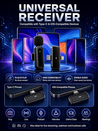 Wireless Lavalier Microphone for Smartphone - Portable with Noise Reduction - Ideal for Vlog, Podcast, YouTube, TikTok, Interviews, Online Teaching