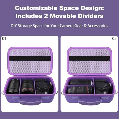 khanka Camera Case for Canon EOS Rebel R6 V/T7/T100/T6/R50/R100/R5/R7/R8/R6 Mark II/SL3 DSLR Camera,Travel Carrying Case for Canon EOS Rebel Camera and 18-55mm/18-45mm Lens(Purple Case Only) - color: Purple