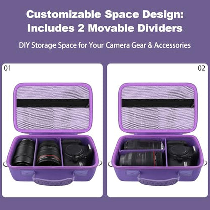 khanka Camera Case for Canon EOS Rebel R6 V/T7/T100/T6/R50/R100/R5/R7/R8/R6 Mark II/SL3 DSLR Camera,Travel Carrying Case for Canon EOS Rebel Camera and 18-55mm/18-45mm Lens(Purple Case Only) - color: Purple
