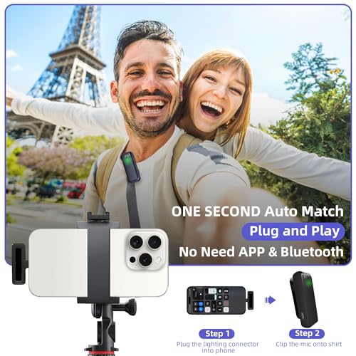 2-in-1 Wireless Lavalier Microphone for iPhone iPad with Charging Case - Mini Microphone Lapel Mic for Video Recording - Tiny Clip on Phone Mic for Podcast Camera Vlogging YouTube Tiktok - style: 2 in 1 Wireless Lavalier Microphone