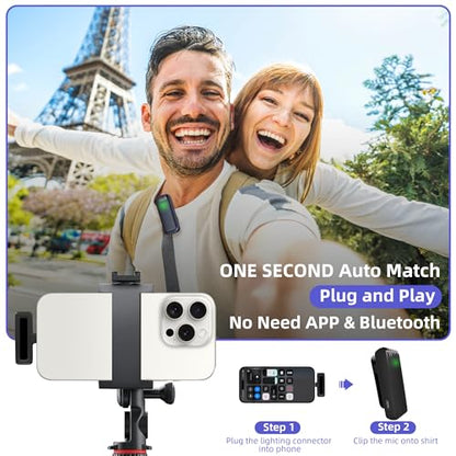 2-in-1 Wireless Lavalier Microphone for iPhone iPad with Charging Case - Mini Microphone Lapel Mic for Video Recording - Tiny Clip on Phone Mic for Podcast Camera Vlogging YouTube Tiktok - style: 2 in 1 Wireless Lavalier Microphone
