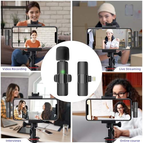 Wireless Lavalier Microphone for iPhone, iPad - mini Microphone Bluetooth Lapel Mic for Video Recording Tiny Clip on Phone Mic for Podcast Camera Vlogging YouTube Tiktok - style: Black Wireless Lavalier Microphone