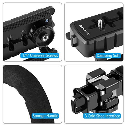 PULUZ U/C Shape Video Action Stabilizing Handle Grip Handheld Stabilizer Kit with Phone Clamp + LED Studio Light for Canon Sony Nikon Cameras and Home DV Camera Smartphones - style: stabilizer kits 2