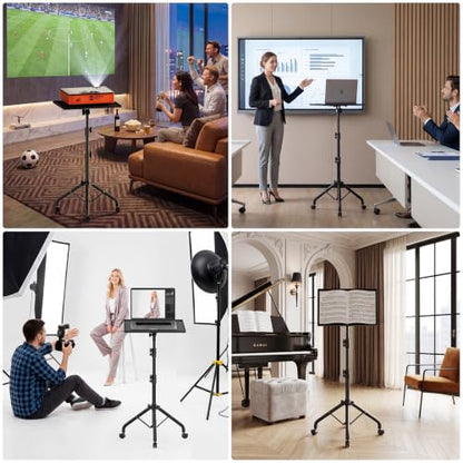 Projector Stand Tripod, Adjustable Height 26.6 to 47.2 Inch Laptop Tripod on Wheels, Portable Projector Mount, Stable Floor Stand for Office, Home, Outdoor, Studio and DJ Racks