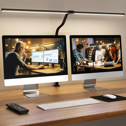 LED Desk Lamp for Home Office, 24W Computer Desk Light with Remote Control, Bright Table Lamp with Clamp Dimmable Tall Desktop Lighting with Bendable Gooseneck, Double Head, Black - style: Clamp Version - Black
