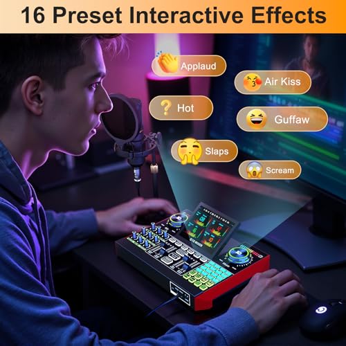 podcast equipment bundle, live sound card, streaming audio mixer, Podcast microphone bundle for PC/mobile live streaming, singing, gaming, soundboard with voice changer and noise reduction function