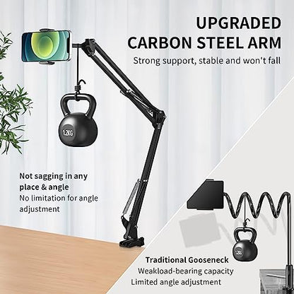 Phone Holder for Desk, Phone Holder for Bed with Adjustable Clamp Clip, Flexible Phone Stand Lazy Bracket Mount Long Arms Clamp for iPhone, Samsung, Google Pixel, Moto (Black)