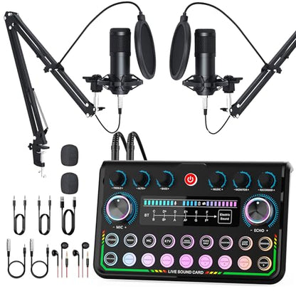 SkillDance Podcast Equipment Bundle for 2 with Soundboard & 2 Microphones, Plug-and-Play Setup for iPhone, Laptop & PC, Streaming & YouTube