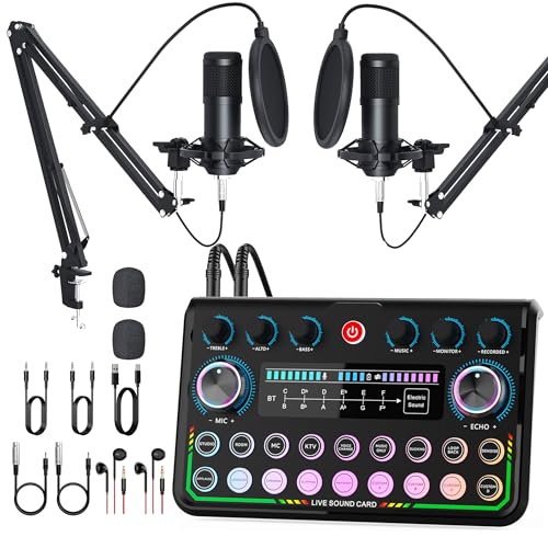 SkillDance Podcast Equipment Bundle for 2 with Soundboard & 2 Microphones, Plug-and-Play Setup for iPhone, Laptop & PC, Streaming & YouTube