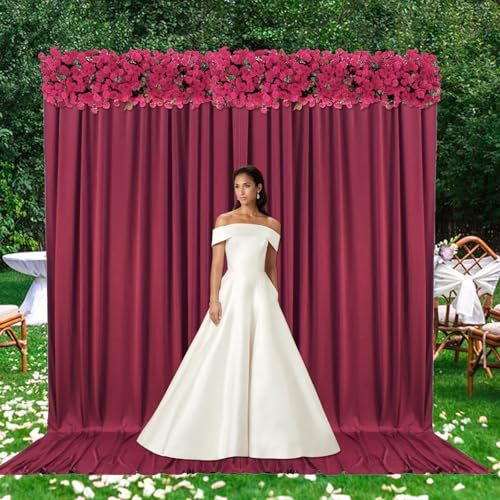 10ft x 7ft Burgundy Backdrop Curtains for Parties, Fabric Satin Background Curtain with Rod Pockets for Weddings, Birthday, Baby Shower, Photography, Graduation Party Backdrop Drapes, 2 Panels - color: Burgundy