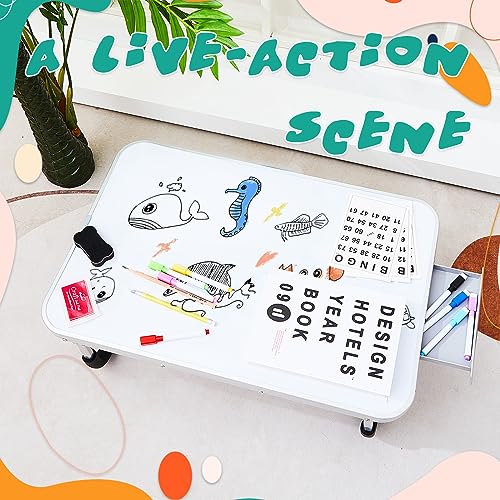 Suzile 1 Pc Portable Lap Desk with Dry Erase Board, 24" x 16" Foldable Study Tray with Drawer, Markers & Eraser, Whiteboard for Art, Homework, First Day & Back to School Supplies