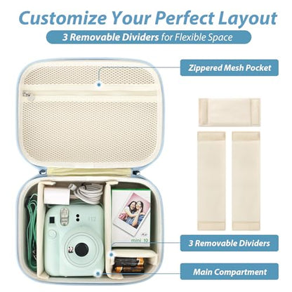 Hard Storage Case Compatible with Fujifilm Instax Mini 12/11/90/SQ1/SQ40/EVO Instant Camera, Holds Fuji Film & Accessories with 3 Dividers,Ideal for Home & Travel (Blue) - color: Blue