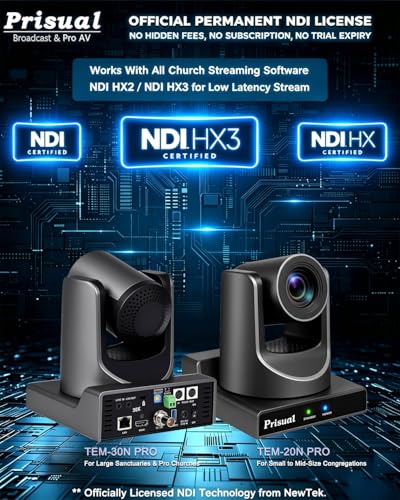 Prisual NDI PTZ Camera Gen 5 AI Auto Tracking, NDI 6 & NDI HX3 Certified | 20X Optical Zoom, 3G-SDI/HDMI/USB/LAN PoE for Church Worship Live Streaming Education Events - TEM-20N PRO - color: Titanium Gray