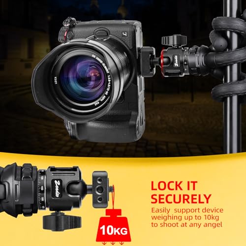 Zeadio Mini Ball Head, All Metal 360° Rotatable Panoramic Tripod Head with 1/4" Screw & Cold Shoe Mount, 10kg/22lbs Load Capacity Compact Camera Mount for DSLR Cameras, Monopod, Tripod, Vlogging etc - style: Dual Cold-shoe Version