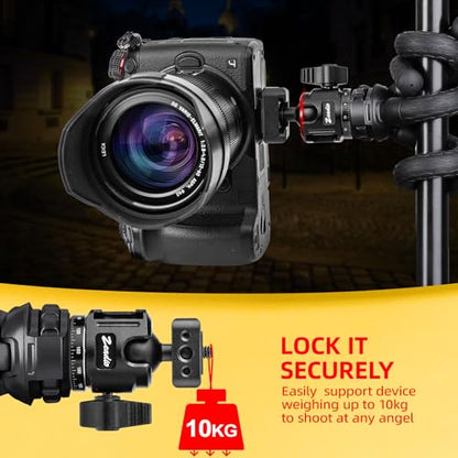Zeadio Mini Ball Head, All Metal 360° Rotatable Panoramic Tripod Head with 1/4" Screw & Cold Shoe Mount, 10kg/22lbs Load Capacity Compact Camera Mount for DSLR Cameras, Monopod, Tripod, Vlogging etc - style: Dual Cold-shoe Version
