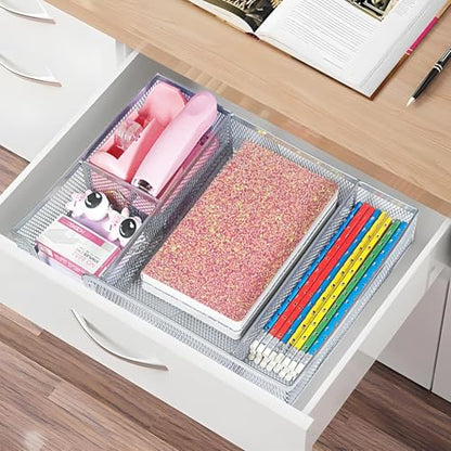 Pink Office Desk Accessories, Pink Office Supplies Set, Desk Drawer Organizer,Stapler and Tape Dispenser Set,Tape,Staple Remover, Staples, Paper Clips, Scissor and Sticky Note - color: Pink