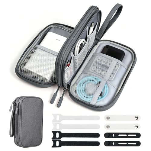 Travel Essentials Electronics Organizer, Double Layers Cable Organizer Bag for 3ft+ Cords, Waterproof Tech Pouch for Charger, Phone & Airplane Gadgets, Dark Gray - color: Dark Gray, size: Medium