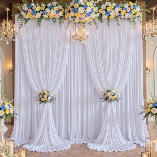 20×14 ft White Wrinkle Free Backdrop Curtain, Soft Silky Polyester Wedding Drapes 4 Panels 14ft Height Photo Backdrop Curtains for Parties Birthday Baby Shower Photography Background Cloth - color: White, size: 14ft Long_4 Panels