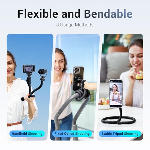 29.5'' Magnetic Flexible Gooseneck Phone Mount Holder for iPhone 17 16 15 Pro Max & Action Camera,Long Arm Bendable Selfie Stick Cell Phone Stand with 1/4"20 for Stroller Treadmill Gym Shopping Cart
