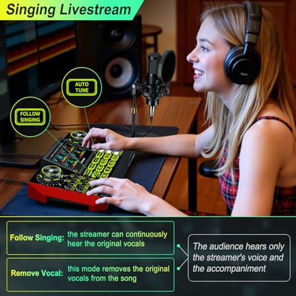 G9 Podcast Equipment Bundle with Audio Mixer for Streaming Singing, 3.5mm Condenser Microphone Kit, Voice Changer, Noise Reduction, Bluetooth, Plug & Play for PC, Phone, TikTok, YouTube - color: Dark Blue Mic+G9 Audio mixer