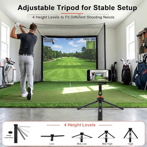 Golf Tripod, Golf Phone Stand for Swing Recording, Magnetic Golf Phone Holder with Ground Spike & Tripod Base, Adjustable Golf Stand for iPhone, Cameras & Action Cameras, Compatible with MagSafe