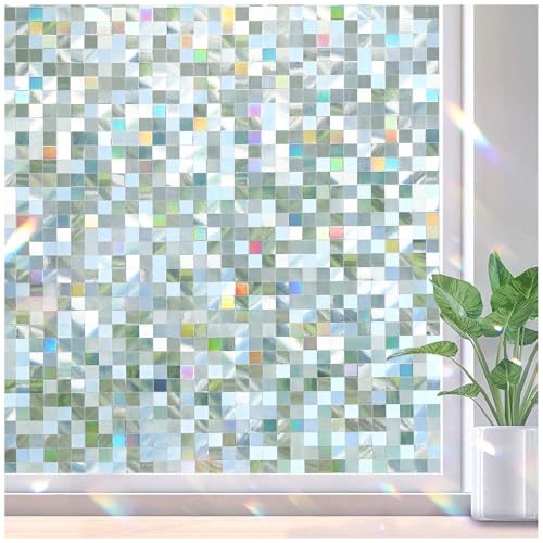 rabbitgoo Stained Glass Window Privacy Film, Mosaic Pattern, 17.5" x 157.4" | Frosted Glass Window Film Rainbow Decorative Sticker, Static Cling UV Blocking Suncatcher for Home - color: Clear, size: 17.5" x 157.4"