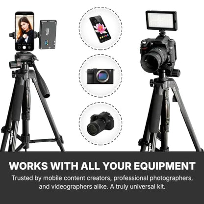 Audience Vlogging Kit for iPhone & Android — 72" Tripod with Dual Wireless Mics, LED Light, Phone Mount, Bluetooth Remote & Travel Case