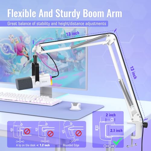 FIFINE XLR/USB Gaming Microphone Bundle with Metal Boom Arm, Dynamic RGB Mic with Mute, Gain, Monitoring for Streaming, Vocal Recording, Podcast Arm Stand for Home Studio Video Creation (AM8W+CS1W)