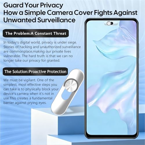 Front Camera Covers Compatible with Galaxy/iPad/Pixel | Smartphone Webcam Cover | Lens Protector, Camera Blocker for Privacy and Safety | 2Pack | Silver