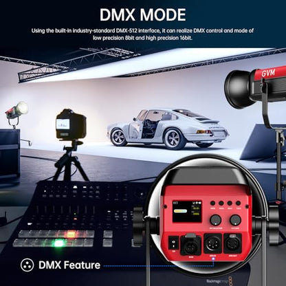 GVM LED Video Light Studio, 200W Studio Light Continuous Lighting Kit for Bluetooth Mesh Network/DMX Control, 45400lux/1m Photography Lighting Kit with Video Recording,12 Lighting Effects - size: 200W