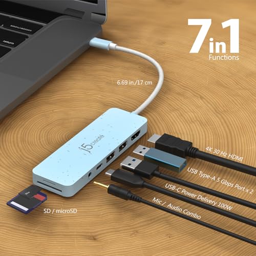 j5create USB-C Pink Multi-Port Hub with Power Delivery with 4K HDMI/2 USB-A 5Gbps/PD 100W Charging SD&Micro SD/3.5mm Audio | for MacBook/iPad Pro/iMac/Surface/XPS/Thinkpad/Galaxy/and More(JCD373ER) - color: Earth Rose