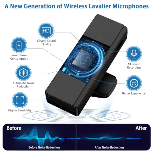 Lavalier Microphone Lapel Mic Wireless for iPhone 15 Pro Max,Bluetooth Mic USB C,Android,Phone,PC,Microfono Inalambrico Para, Mini Collar Clip on Lapel Microphone Wireless Lav Mic for Video Recording