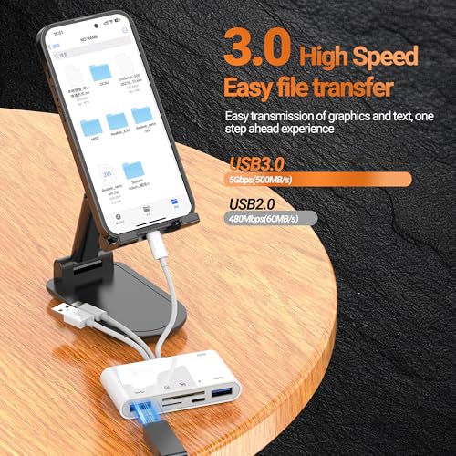 SD Card Reader (6in1) USB Lightning USB C to OTG TF Charger Female Adapter for iPhone 17 16 15 14 13 Pro Max Digital Camera Memory Stick Transfer Android Hub for Ipad Compatible with Samsung
