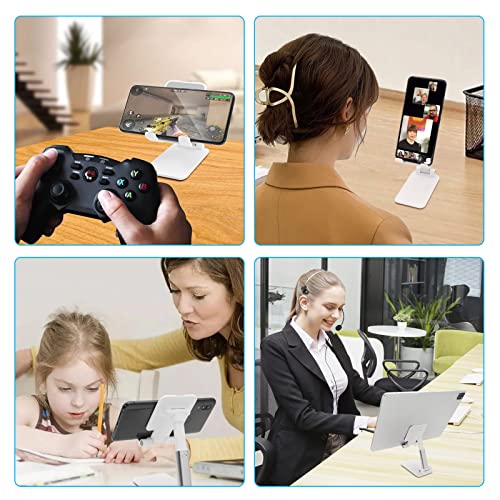 Cell Phone Stand for Desk, Angle & Height Adjustable Phone Holder, (White) | Fully Foldable, Fits for All Under 6.5" Smartphones, Ideal for Home, Office & Travel Use - color: B-White