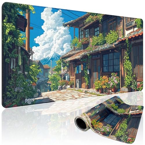 Japanese Street Scene Large Gaming Mouse Pad 31.5"x15.7"｜XXL Desk Mat, Non-Slip Rubber Base & Stitched Edges - Extended Waterproof Mousepad for PC/Laptop/Office/Home Decor - color: Japanese Street