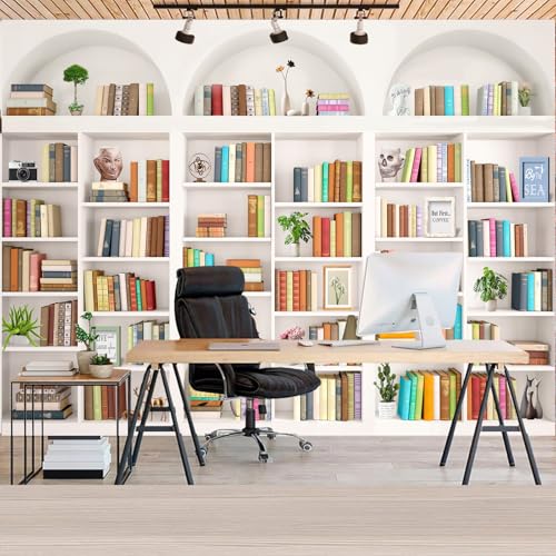 Bookshelf Bookcase Backdrop Library Backdropoffice Background 7 * 5ft | Bookshelf Bookcase Backdrop Home Office Meeting Video Conference Decor Calls Video Recording Photo Props